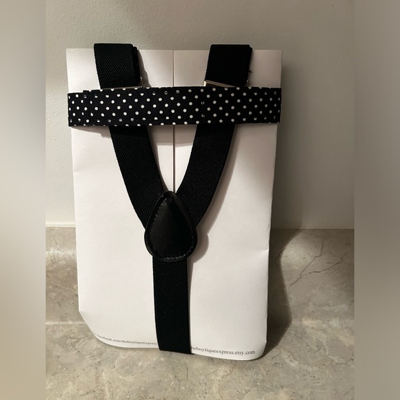 Children’s Black Polka Dot Bow Tie with Black Suspenders - Picture 4 of 4